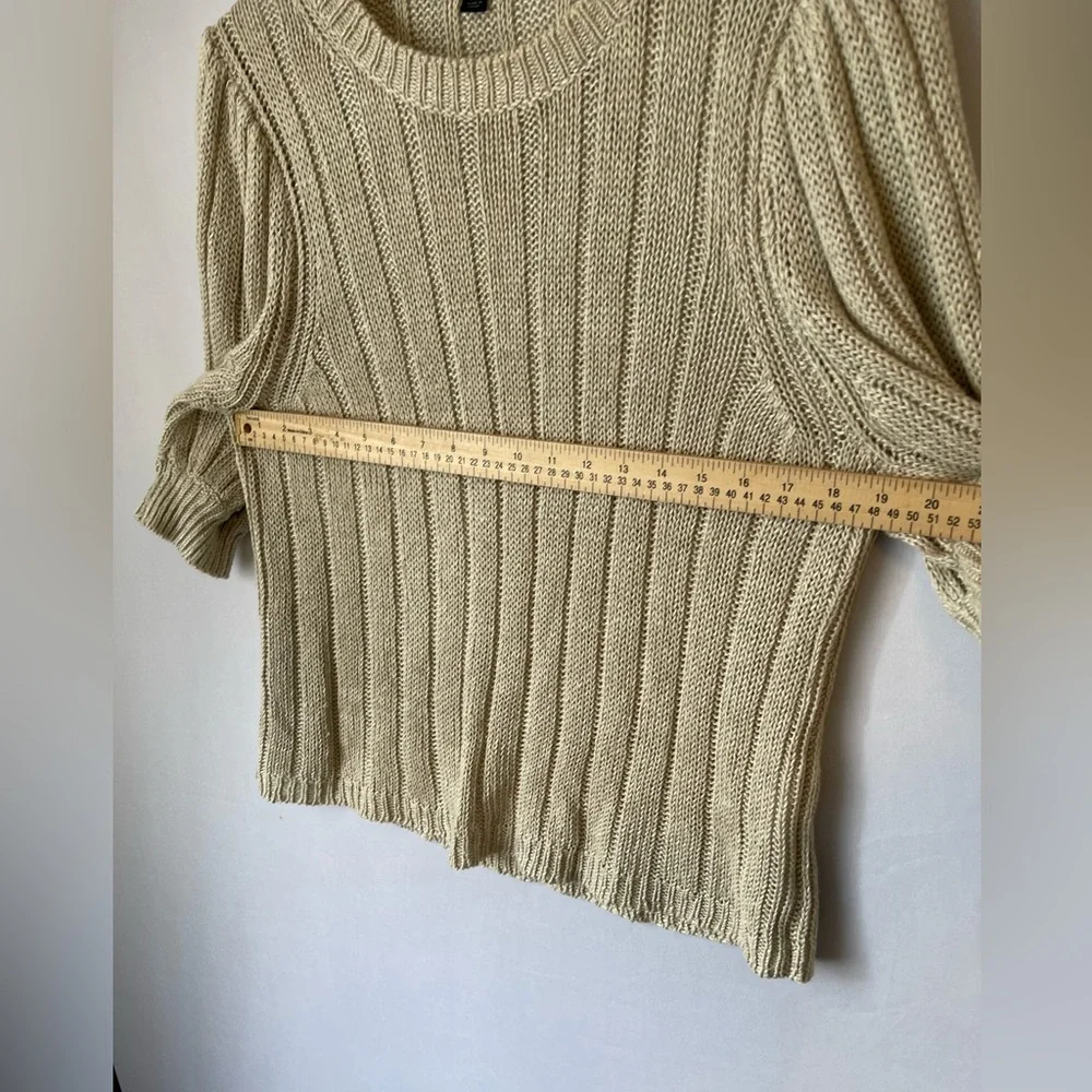 J.Crew Linen Ribbed Short Puff Sleeve Knit Sweater Top L